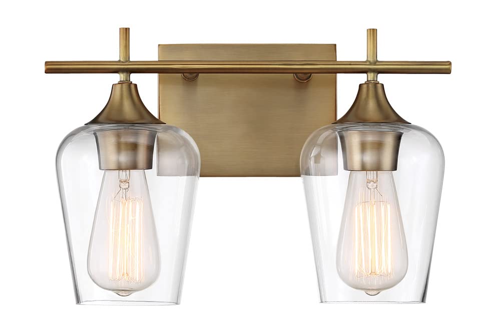 Savoy House 8-4030-2-322 Octave 2-Light Bathroom Vanity Light in a Warm Brass Finish with Clear Glass (14" W x 9" H)