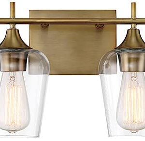 Savoy House 8-4030-2-322 Octave 2-Light Bathroom Vanity Light in a Warm Brass Finish with Clear Glass (14" W x 9" H)