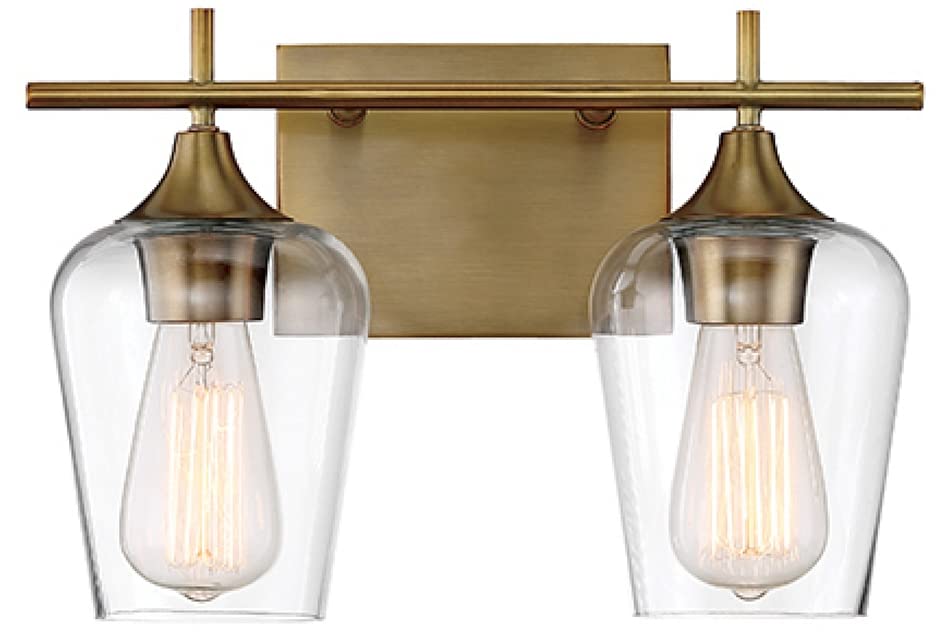 Savoy House 8-4030-2-322 Octave 2-Light Bathroom Vanity Light in a Warm Brass Finish with Clear Glass (14" W x 9" H)