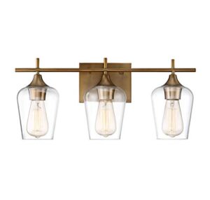 savoy house 8-4030-3-322 octave 3-light bathroom vanity light in a warm brass finish with clear glass (21" w x 9" h)