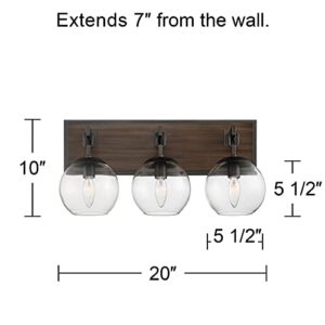 Possini Euro Design Webly Industrial Rustic Wall Light Gunmetal Faux Wood Hardwired 20" 3-Light Fixture Clear Glass Globe Shade for Bedroom Bedside Bathroom Vanity Living Room Hallway Dining House