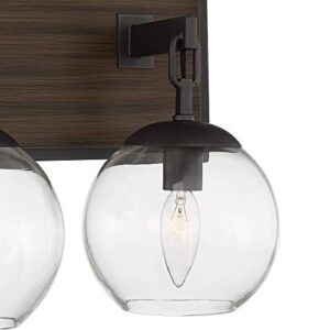 Possini Euro Design Webly Industrial Rustic Wall Light Gunmetal Faux Wood Hardwired 20" 3-Light Fixture Clear Glass Globe Shade for Bedroom Bedside Bathroom Vanity Living Room Hallway Dining House