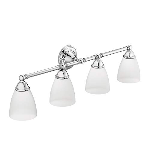 Moen YB2264CH Brantford 4-Light Dual-Mount Bathroom Vanity Fixture with Frosted Glass, Chrome