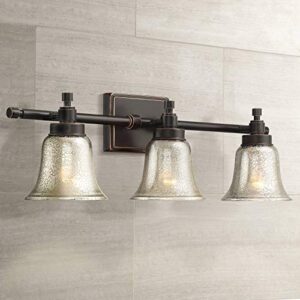 possini euro design varra antique wall mount light antique silver bronze metal hardwired 26 1/2" wide 3-light fixture bell mercury glass shades for bathroom vanity mirror house home room decor