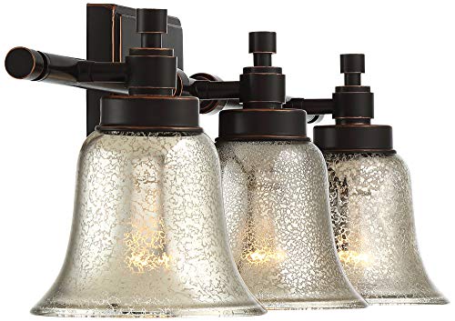 Possini Euro Design Varra Antique Wall Mount Light Antique Silver Bronze Metal Hardwired 26 1/2" Wide 3-Light Fixture Bell Mercury Glass Shades for Bathroom Vanity Mirror House Home Room Decor