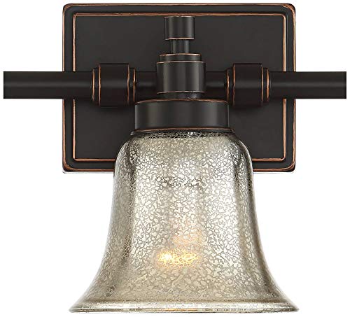 Possini Euro Design Varra Antique Wall Mount Light Antique Silver Bronze Metal Hardwired 26 1/2" Wide 3-Light Fixture Bell Mercury Glass Shades for Bathroom Vanity Mirror House Home Room Decor