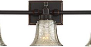 Possini Euro Design Varra Antique Wall Mount Light Antique Silver Bronze Metal Hardwired 26 1/2" Wide 3-Light Fixture Bell Mercury Glass Shades for Bathroom Vanity Mirror House Home Room Decor