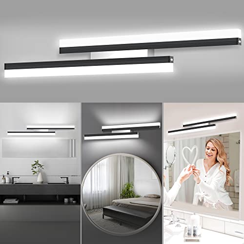 Wanzvisk 32 Inch LED Vanity Lights，Lighting Fixtures，Bathroom Lights，12w Indoor Wall Mount Sconces Lamps with 120lm Brushed Black（Cold White 6000K）