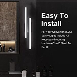 Wanzvisk 32 Inch LED Vanity Lights，Lighting Fixtures，Bathroom Lights，12w Indoor Wall Mount Sconces Lamps with 120lm Brushed Black（Cold White 6000K）