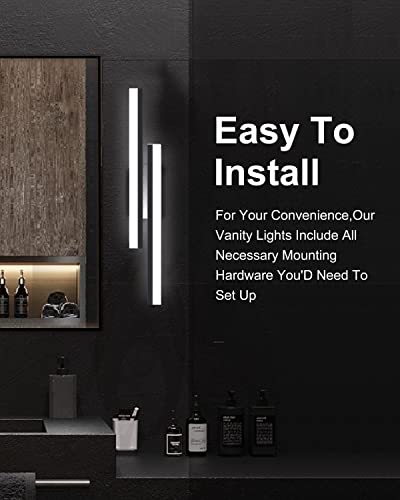 Wanzvisk 32 Inch LED Vanity Lights，Lighting Fixtures，Bathroom Lights，12w Indoor Wall Mount Sconces Lamps with 120lm Brushed Black（Cold White 6000K）