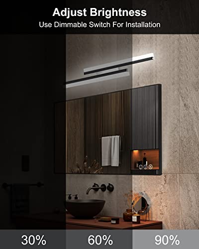 Wanzvisk 32 Inch LED Vanity Lights，Lighting Fixtures，Bathroom Lights，12w Indoor Wall Mount Sconces Lamps with 120lm Brushed Black（Cold White 6000K）