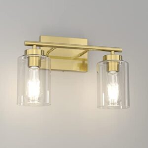 bathroom light fixtures,brushed brass vanity light, gold wall sconces lighting, modern bath wall mounted lights with glass shade, gold wall sconce for living room, bedroom, hallway(exclude bulb)