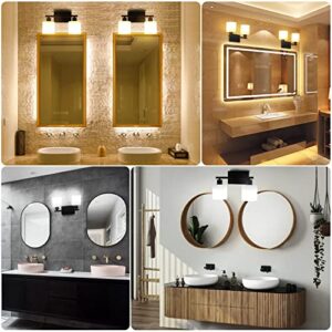 Dekang Bathroom Light Fixtures Over Mirror, Anti-Rust Matte Black Vanity Lights 15 Mid Century Modern 2-Light Wall Sconces, Milky White Glass Shades, E26 Standard Socket, Bulbs Not Included