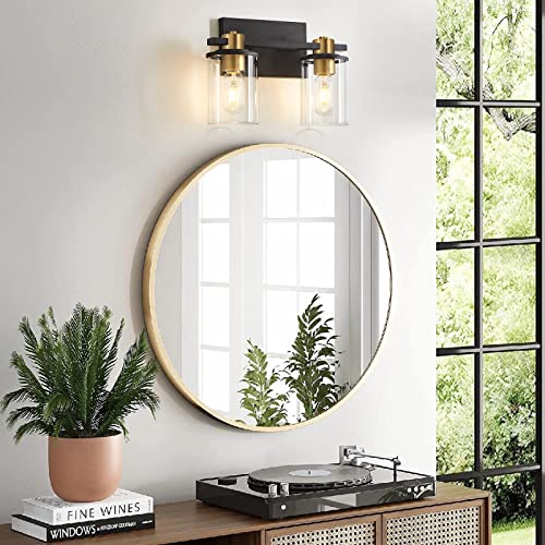 stambord 2 Light Bathroom Vanity Light, Black and Gold Bathroom Light Fixtures, Sconces Wall Lighting with Glass Shade, Modern Farmhouse Vanity Lighting fixtures for Bathroom, Bedroom, Hallway