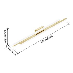 Ralbay 48" Gold Vanity Lights 48W Frosted Aluminum Modern LED Gold Bathroom Vanity Light Fixtures Over Long Mirror Modern Gold Bath Lighting 6000K White Light (IP65 Waterproof)