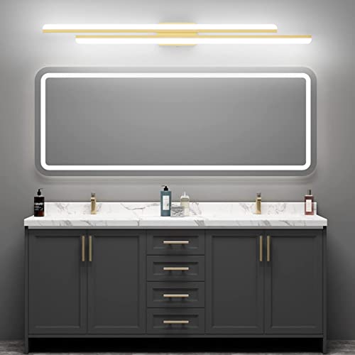 Ralbay 48" Gold Vanity Lights 48W Frosted Aluminum Modern LED Gold Bathroom Vanity Light Fixtures Over Long Mirror Modern Gold Bath Lighting 6000K White Light (IP65 Waterproof)