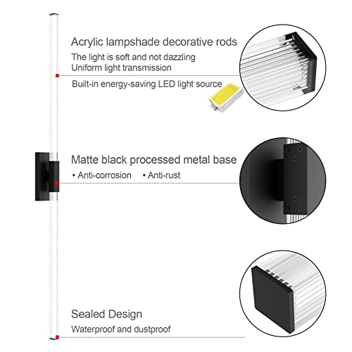 Ralbay 59inch Matte Black Vanity Light Bar Matte Black Bathroom Wall Mounted Lighting Fixtures Over Long Mirror 42W 5500K White Light