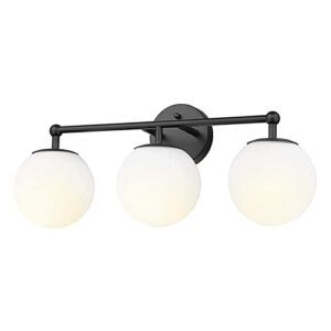 ouvr 3-light black bathroom light fitures mid century modern vanity light black milky glass ball wall light for bathroom(matte black, 3-light)