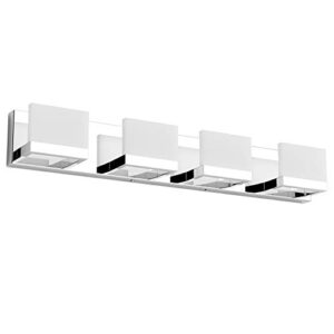 tipace dimmable modern 4 lights led vanity light for bathroom up and down chrome bathroom wall light fixtures over mirror(white light 6000k)