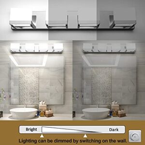 Tipace Dimmable Modern 4 Lights LED Vanity Light for Bathroom Up and Down Chrome Bathroom Wall Light Fixtures Over Mirror(White Light 6000K)