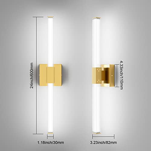 Ralbay Gold Bathroom Vanity Lights Fixtures Over Mirror 24 inch Modern LED Acrylic Gold Bathroom Wall Mounted Lighting Bar 22W 5500K White Light