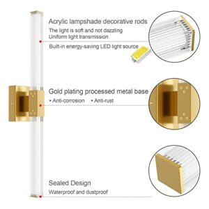 Ralbay Gold Bathroom Vanity Lights Fixtures Over Mirror 24 inch Modern LED Acrylic Gold Bathroom Wall Mounted Lighting Bar 22W 5500K White Light