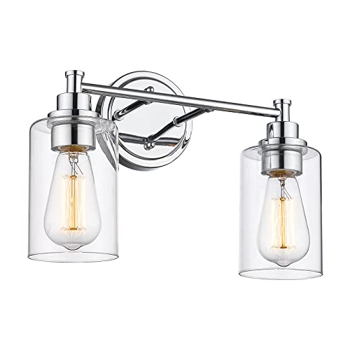 FEMILA Modern Bathroom Light Fixtures, 2-Light Bathroom Vanity Lights Over Mirror with Clear Glass Shade, Chrome Finish, 4FYC56B-2W CH