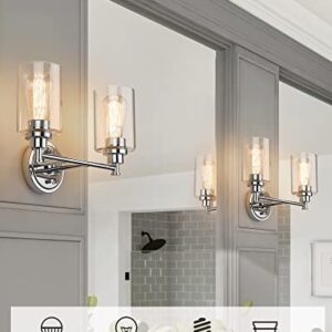 FEMILA Modern Bathroom Light Fixtures, 2-Light Bathroom Vanity Lights Over Mirror with Clear Glass Shade, Chrome Finish, 4FYC56B-2W CH