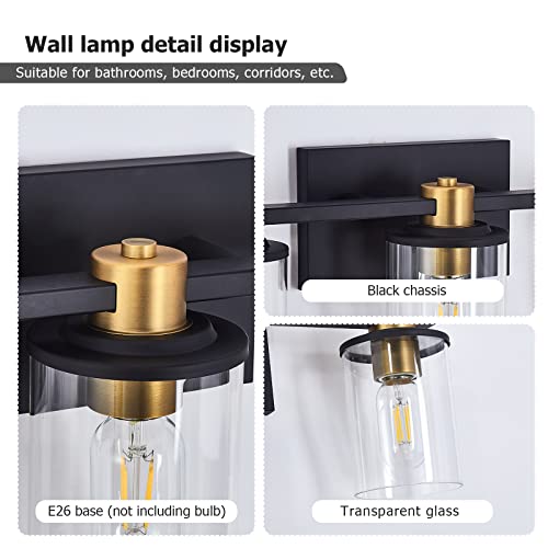 Atocif 5 Light Bathroom Vanity Light Fixtures, Black and Gold Vanity Light Above Mirror with Clear Glass Shade, Modern Wall Sconce Black with Bronze Vintage