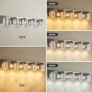 Bathroom Light Fixtures, 5 Light Brushed Nickel Bathroom Vanity Light, Crystal Bubble Glass With Dimmable 3-Color Lights, Modern Bathroom Wall Sconce For Bathroom Hallway Kitchen Bedroom Living Room