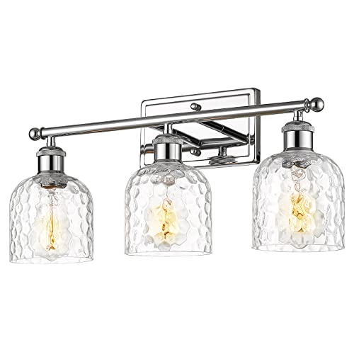 zeyu Modern Vanity Lights for Bathroom, Industrial 3-Light Chrome Bathroom Lights with Hammered Glass Shade, ZJF63B-3W CH