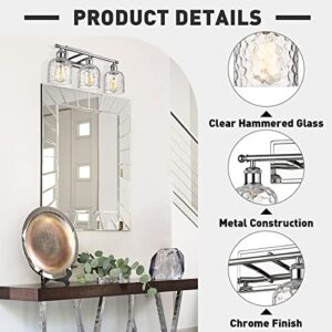 zeyu Modern Vanity Lights for Bathroom, Industrial 3-Light Chrome Bathroom Lights with Hammered Glass Shade, ZJF63B-3W CH