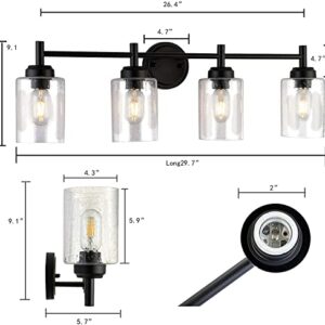 Berliget Black 4 Light Bathroom Vanity Lights, Seeded Glass Shade Wall Sconce, Antique Farmhouse Retro Brass Mirror Vanity Light Fixture Bathroom Vanity Lighting