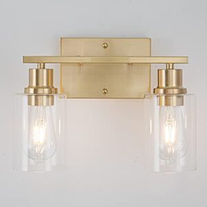 emong gold bathroom light fixtures,2-lights brushed brass vanity light with clear glass shade,modern wall sconces for hallway, farmhouse,living room
