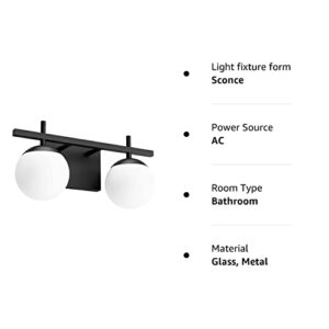 Ralbay Matte Black Bathroom Light Fitures 2-Light Mid Century Modern Bathroom Light Fixture Matte Black Milky Glass Ball Wall Light for Bathroom