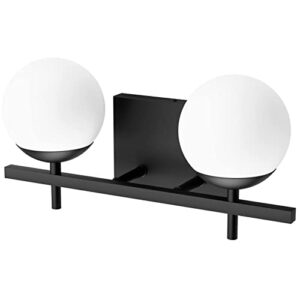 Ralbay Matte Black Bathroom Light Fitures 2-Light Mid Century Modern Bathroom Light Fixture Matte Black Milky Glass Ball Wall Light for Bathroom