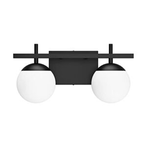 Ralbay Matte Black Bathroom Light Fitures 2-Light Mid Century Modern Bathroom Light Fixture Matte Black Milky Glass Ball Wall Light for Bathroom