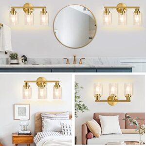 Watyo Bathroom Light Fixtures Gold Vanity Light 3 Light Wall Sconces Lighting Brushed Brass Bathroom Lights with Clear Glass Shades Bath Wall Lights Wall Lamp for Mirror Kitchen