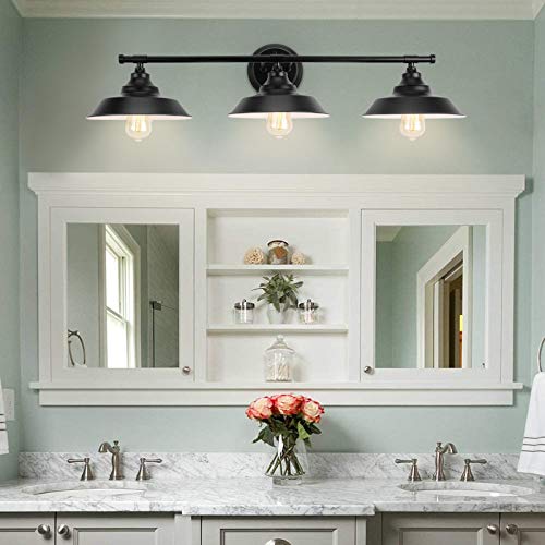 GoYeel Bathroom Vanity Light Fixtures Over Mirror Matte Black Vanity Wall Sconce Lighting 3 Lights Rustic Farmhouse Vanity Light Industrial Indoor Wall Light Fixture for Bathroom Dressing Table