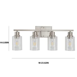 FILIMITIY 4-Light Bathroom Light Fixtures, Brushed Nickel Vanity Light with Clear Glass Shade,Modern Wall Sconce for Mirror Bedroom Hallway Farmhouse Kitchen