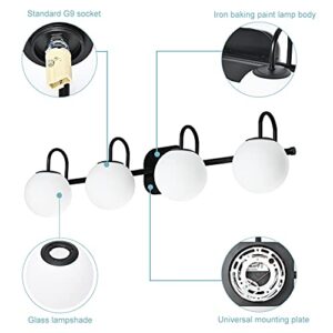 ZHUOER Vintage Bathroom Light Fixtures 4-Lights Black Mid Century Vanity Lights with Milk White Glass Globe Shade Vintage Wall Sconces Lighting Bath Vanity Lights Bar Over Mirror(Exclude G9 Bulb)