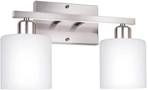 bathroom vanity light fixture over mirror with brushed nickel,dekang modern 2-light wall sconces lighting for bedroom,living room,hallway,decor white glass shades,e26 standard base,bulbs not included