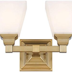 Regency Hill Mencino Opal Modern Wall Mount Light Warm Brass Gold Metal Hardwired 12 1/2" Wide 2-Light Fixture Etched Glass Shade for Bedroom Bathroom Vanity Reading Living Room Hallway