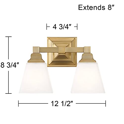 Regency Hill Mencino Opal Modern Wall Mount Light Warm Brass Gold Metal Hardwired 12 1/2" Wide 2-Light Fixture Etched Glass Shade for Bedroom Bathroom Vanity Reading Living Room Hallway