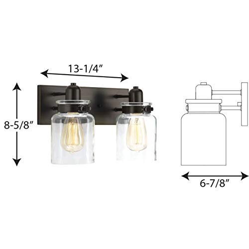 Calhoun Collection 2-Light Clear Glass Farmhouse Bath Vanity Light Antique Bronze