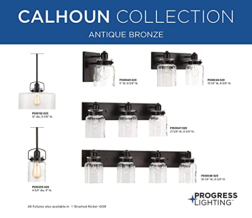 Calhoun Collection 2-Light Clear Glass Farmhouse Bath Vanity Light Antique Bronze