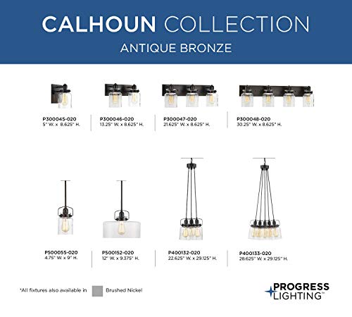 Calhoun Collection 2-Light Clear Glass Farmhouse Bath Vanity Light Antique Bronze