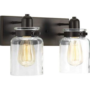 Calhoun Collection 2-Light Clear Glass Farmhouse Bath Vanity Light Antique Bronze