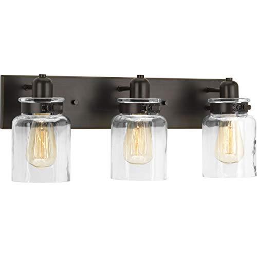 Calhoun Collection 3-Light Clear Glass Farmhouse Bath Vanity Light Antique Bronze