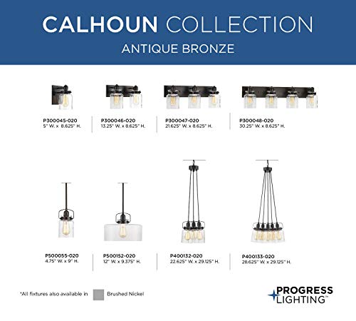 Calhoun Collection 3-Light Clear Glass Farmhouse Bath Vanity Light Antique Bronze